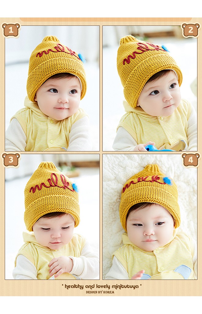 หมวกไหมพรมยอดแหลมแต่งอักษร milk TUTUYA