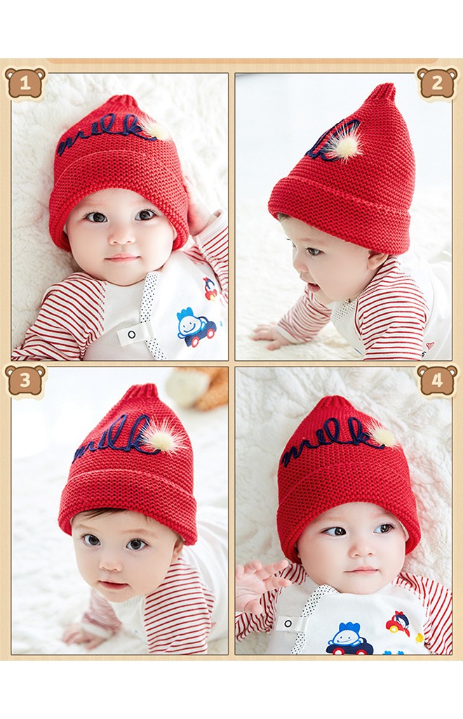 หมวกไหมพรมยอดแหลมแต่งอักษร milk TUTUYA