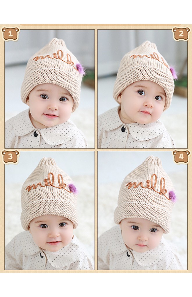 หมวกไหมพรมยอดแหลมแต่งอักษร milk TUTUYA