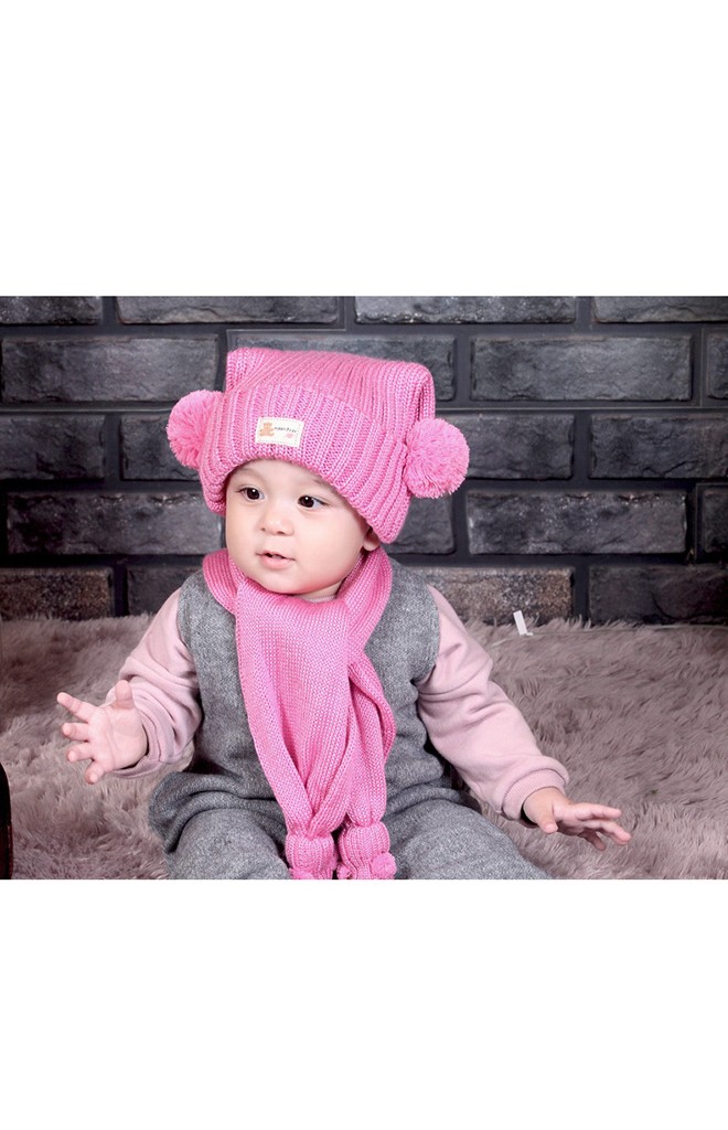 หมวกไหมพรมเด็กพับขอบแต่งปอมปอมข้าง TIANYIBEAR (เฉพาะหมวก)