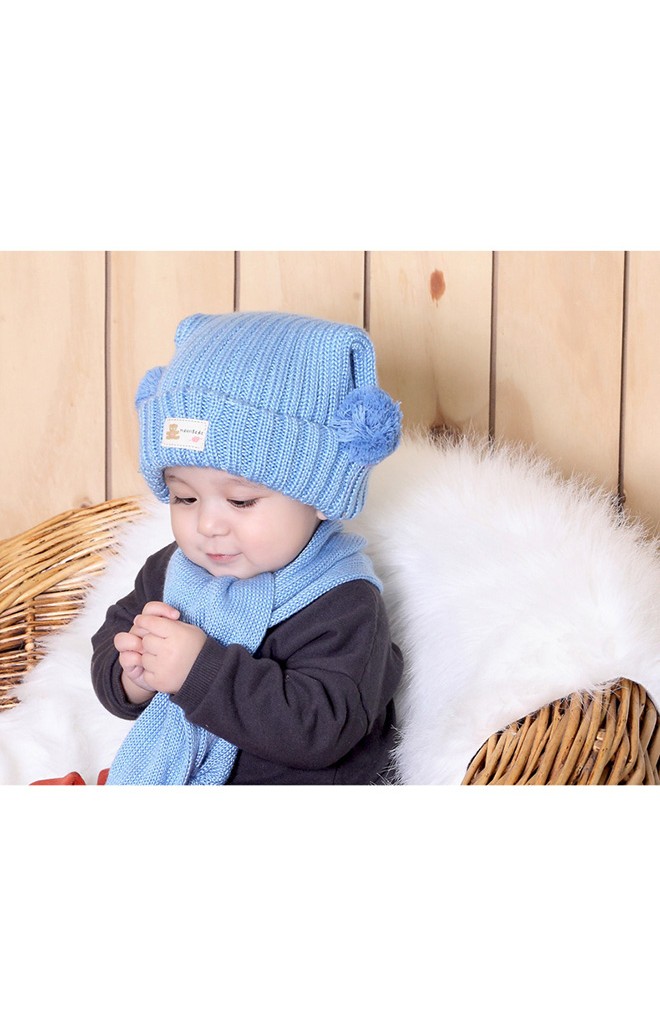 หมวกไหมพรมเด็กพับขอบแต่งปอมปอมข้าง TIANYIBEAR (เฉพาะหมวก)