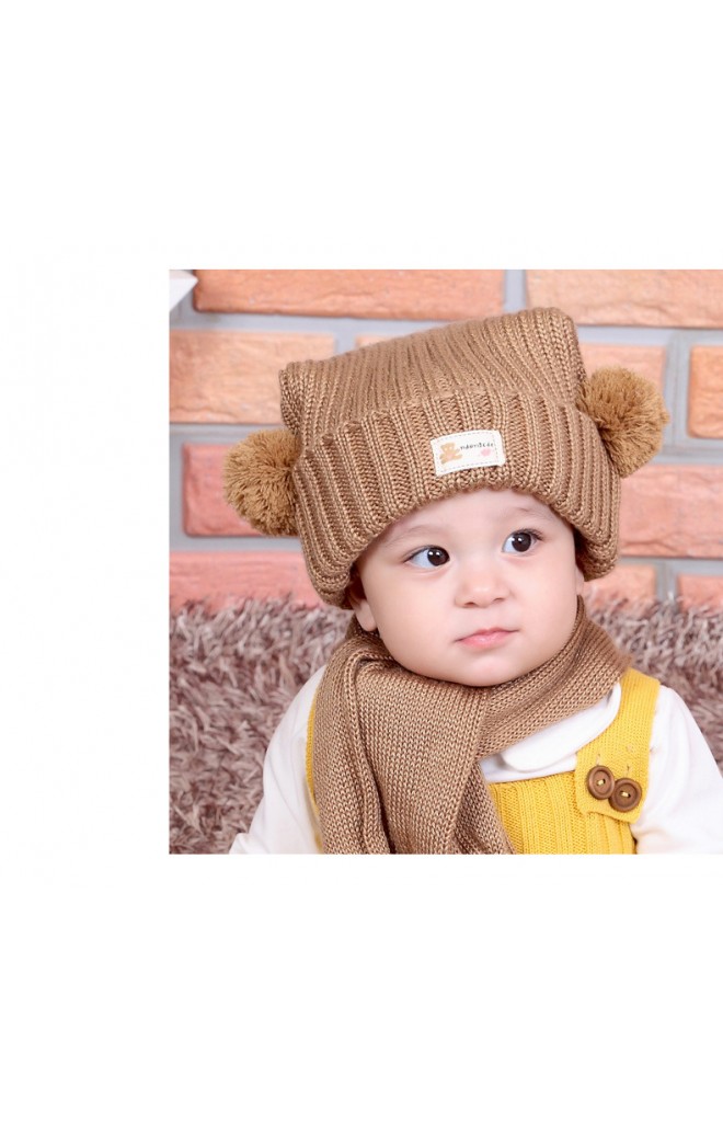 หมวกไหมพรมเด็กพับขอบแต่งปอมปอมข้าง TIANYIBEAR (เฉพาะหมวก)