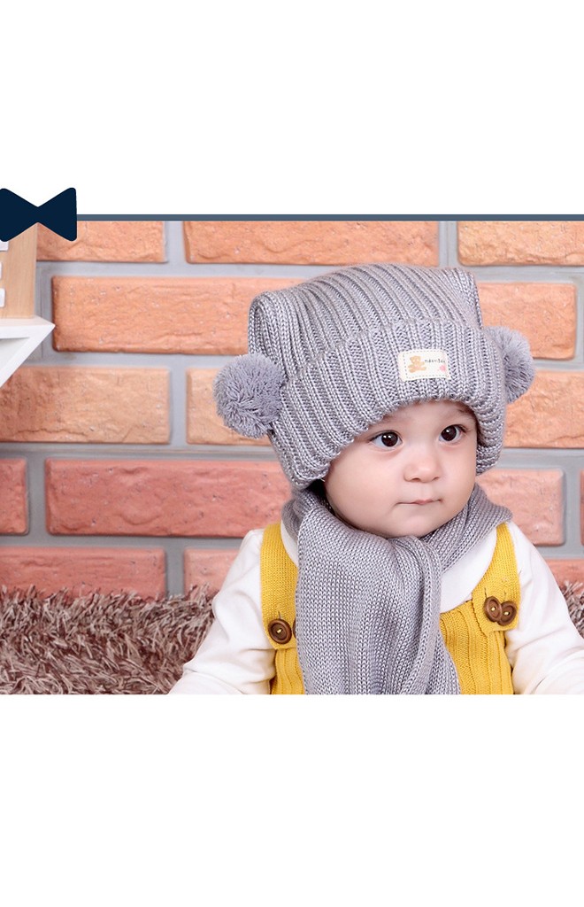 หมวกไหมพรมเด็กพับขอบแต่งปอมปอมข้าง TIANYIBEAR (เฉพาะหมวก)