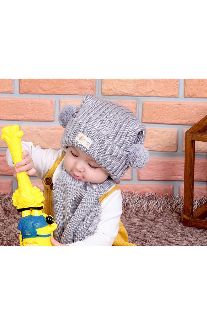หมวกไหมพรมเด็กพับขอบแต่งปอมปอมข้าง TIANYIBEAR (เฉพาะหมวก)