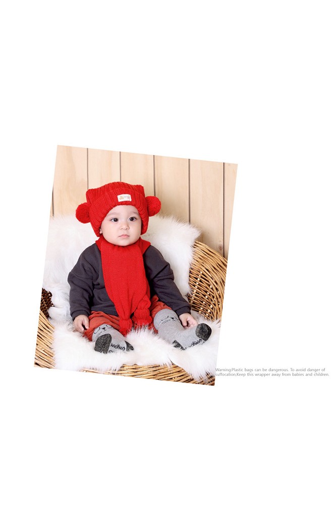 หมวกไหมพรมเด็กพับขอบแต่งปอมปอมข้าง TIANYIBEAR (เฉพาะหมวก)