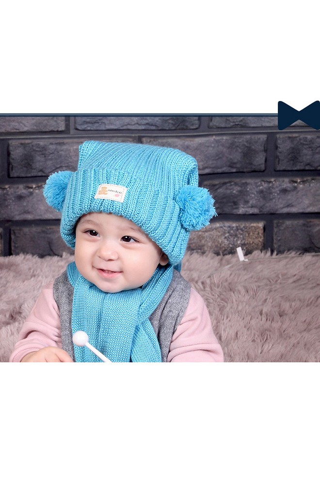 หมวกไหมพรมเด็กพับขอบแต่งปอมปอมข้าง TIANYIBEAR (เฉพาะหมวก)