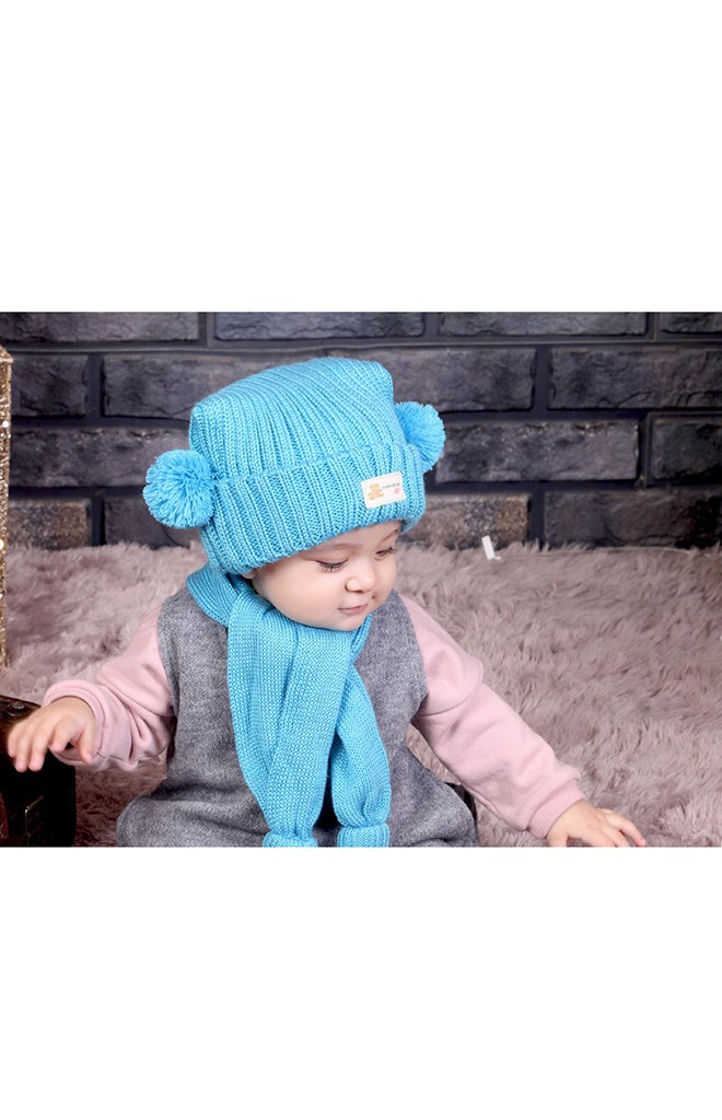 หมวกไหมพรมเด็กพับขอบแต่งปอมปอมข้าง TIANYIBEAR (เฉพาะหมวก)