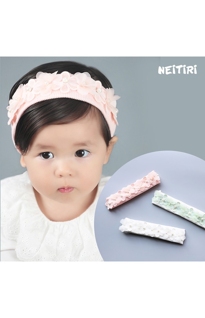 ผ้าคาดผมแต่งดอกไม้ลูกไม้และชีฟองแต่งมุก Angel Neitiri