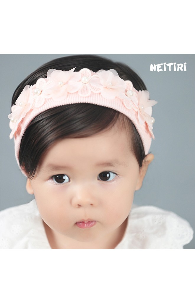 ผ้าคาดผมแต่งดอกไม้ลูกไม้และชีฟองแต่งมุก Angel Neitiri