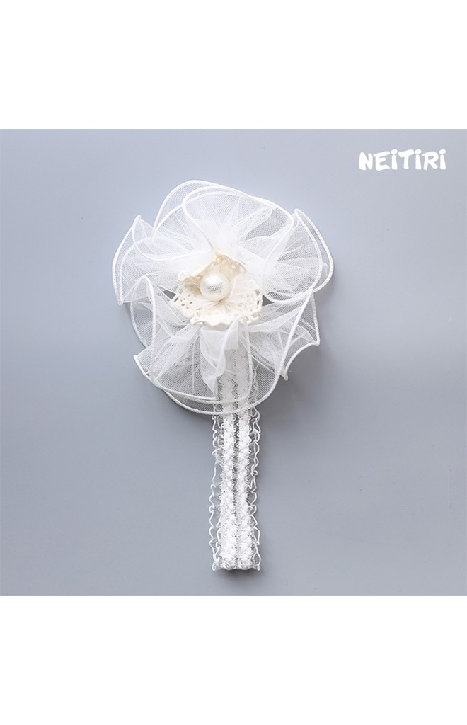 สายคาดผมดอกไม้ใหญ่ผ้าโปร่ง ตรงกลางแต่งลูกไม้ Angel Neitiri