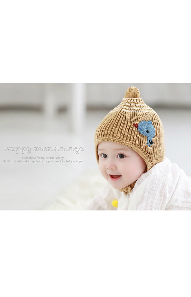 หมวกไหมพรมยอดแหลมแต่งลูกเจี๊ยบหัวโตน่ารัก TUTUYA