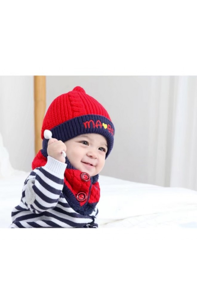 เซ็ตหมวกไหมพรมยอดแหลมปัก MA love BABY