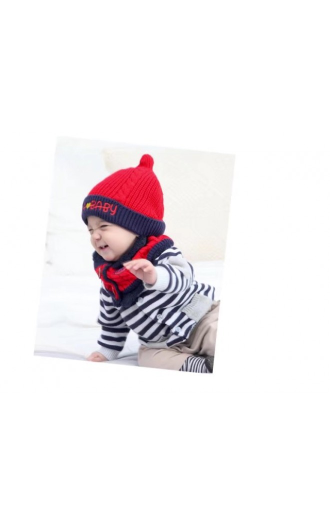 เซ็ตหมวกไหมพรมยอดแหลมปัก MA love BABY