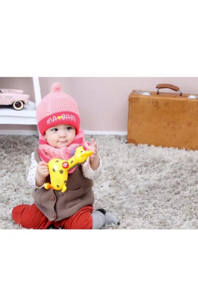 เซ็ตหมวกไหมพรมยอดแหลมปัก MA love BABY