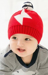 หมวกไหมพรมเด็กลายสายฟ้า ด้านบนแต่งตุ๊กตาหิมะ GZMM