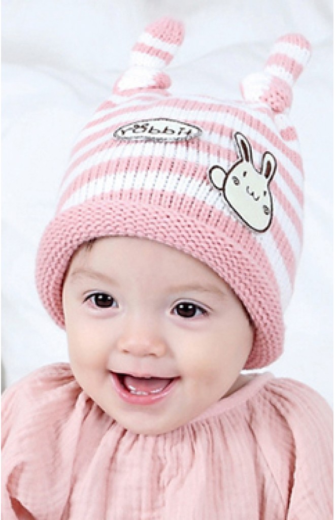 หมวกไหมพรมเด็กลายขวางแต่งกระต่ายน้อยDANDY BEBE หมวกไหมพรมเด็กลายขวางแต่งกระต่ายน้อยDANDY BEBE