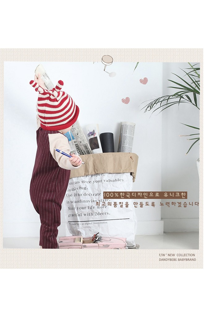 หมวกไหมพรมเด็กลายขวางแต่งกระต่ายน้อยDANDY BEBE