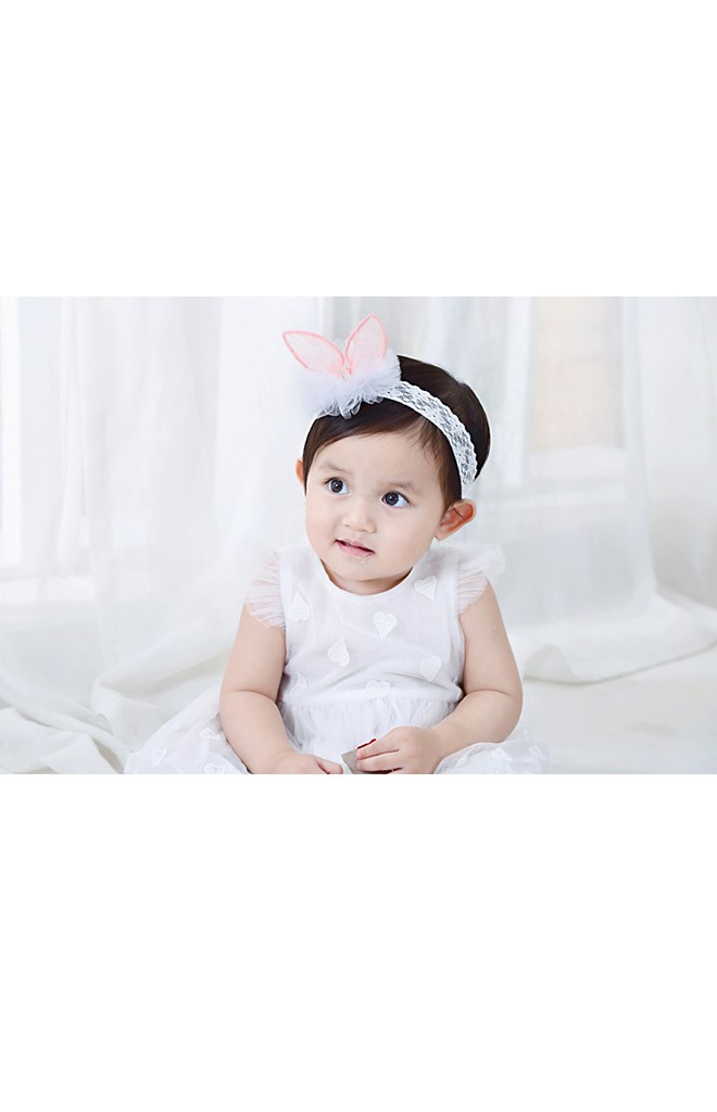 สายคาดผมหูกระต่ายผ้าลูกไม้ แต่งระบายผ้าโปร่ง