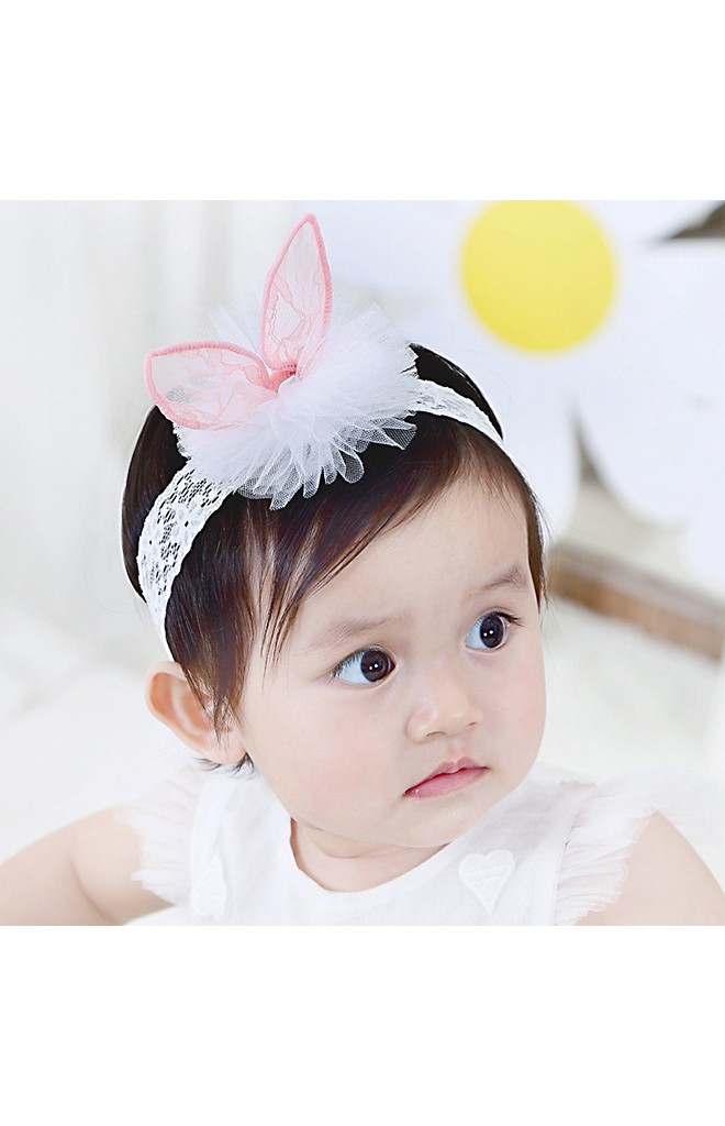 สายคาดผมหูกระต่ายผ้าลูกไม้ แต่งระบายผ้าโปร่ง