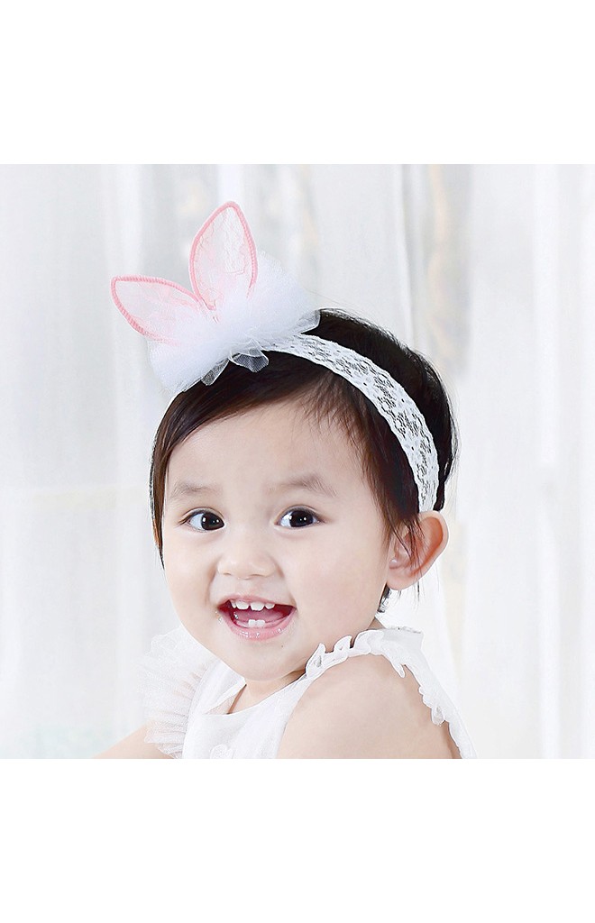 สายคาดผมหูกระต่ายผ้าลูกไม้ แต่งระบายผ้าโปร่ง