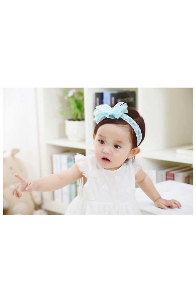 สายคาดผมโบว์แต่งลูกไม้ลายใบไม้