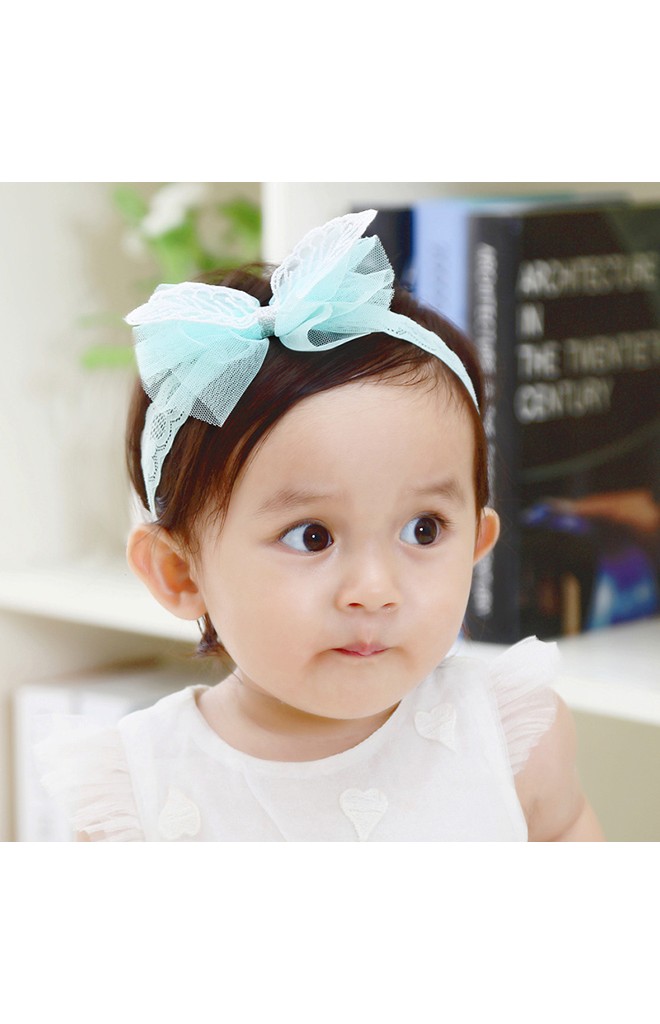 สายคาดผมโบว์แต่งลูกไม้ลายใบไม้