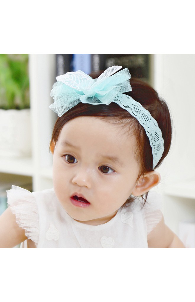สายคาดผมโบว์แต่งลูกไม้ลายใบไม้