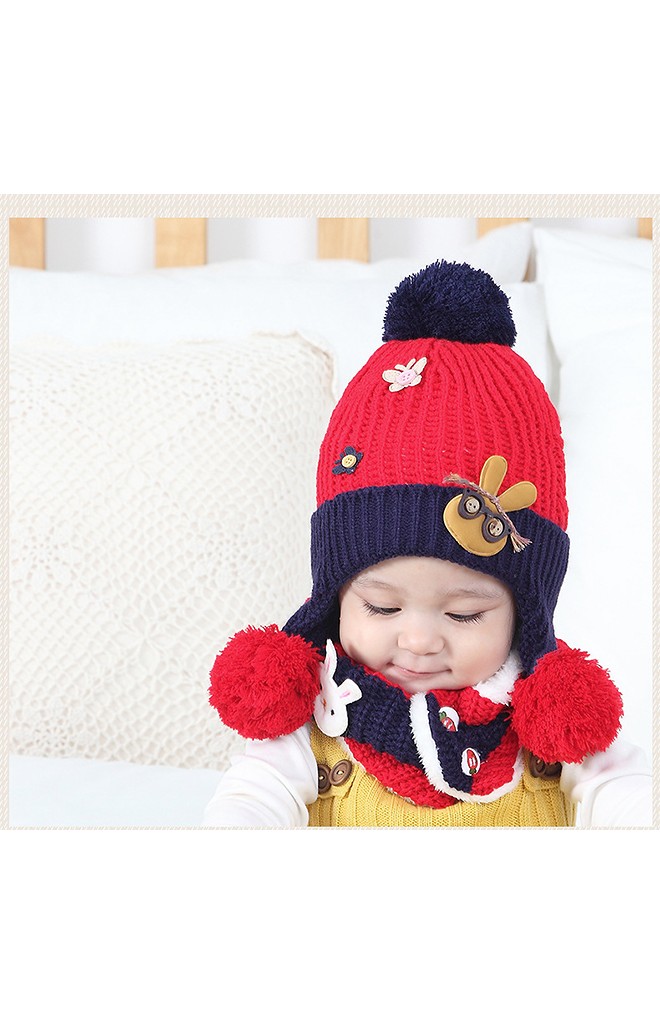 เซ็ตหมวกไหมพรมแต่งกระต่ายใส่แว่นตาและผีเสื้อ