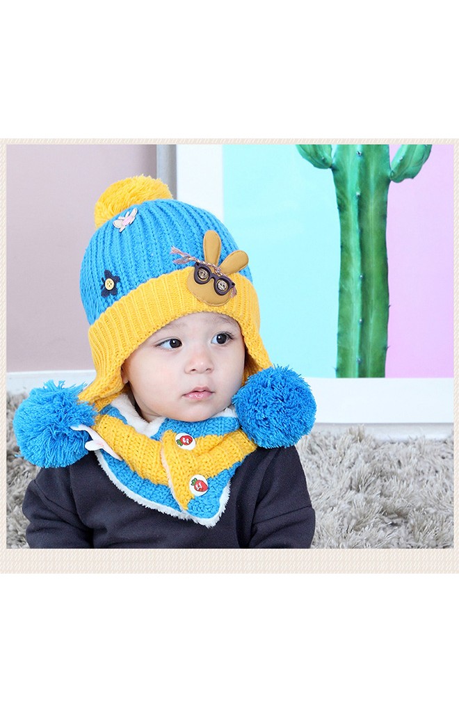 เซ็ตหมวกไหมพรมแต่งกระต่ายใส่แว่นตาและผีเสื้อ