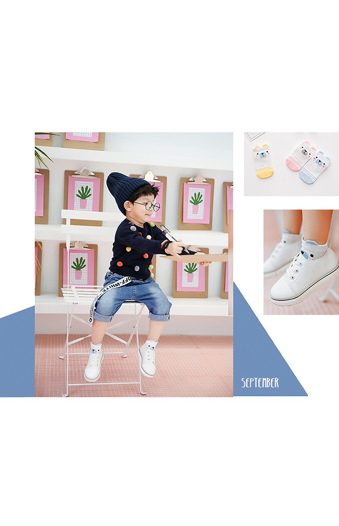 เซ็ตถุงเท้าเด็กแพ็ค 3 คู่ ลายหมีน้อย สีเหลือง ฟ้า และชมพู