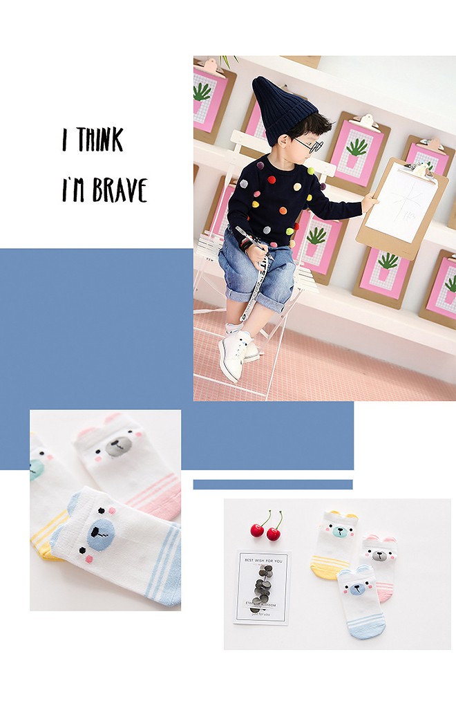 เซ็ตถุงเท้าเด็กแพ็ค 3 คู่ ลายหมีน้อย สีเหลือง ฟ้า และชมพู