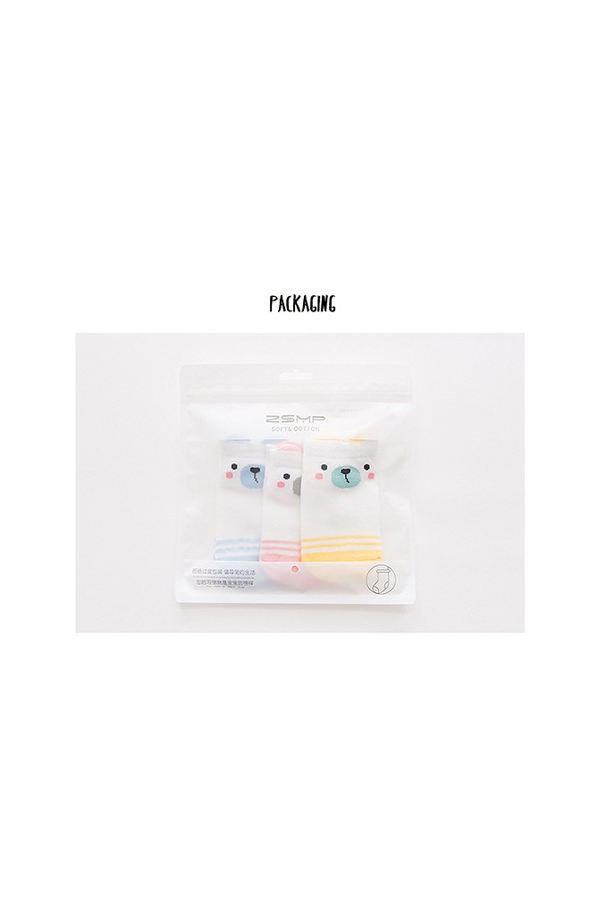 เซ็ตถุงเท้าเด็กแพ็ค 3 คู่ ลายหมีน้อย สีเหลือง ฟ้า และชมพู