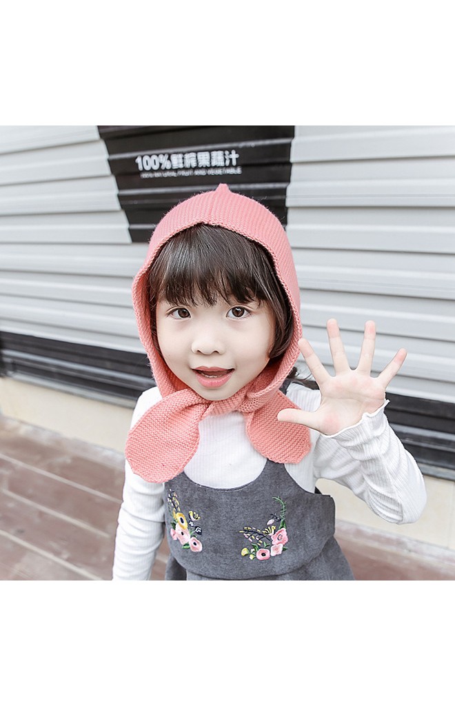 หมวกไหมพรมสาวน้อยยอดแหลม ปลายล่างยาวผูกเป็นโบว์