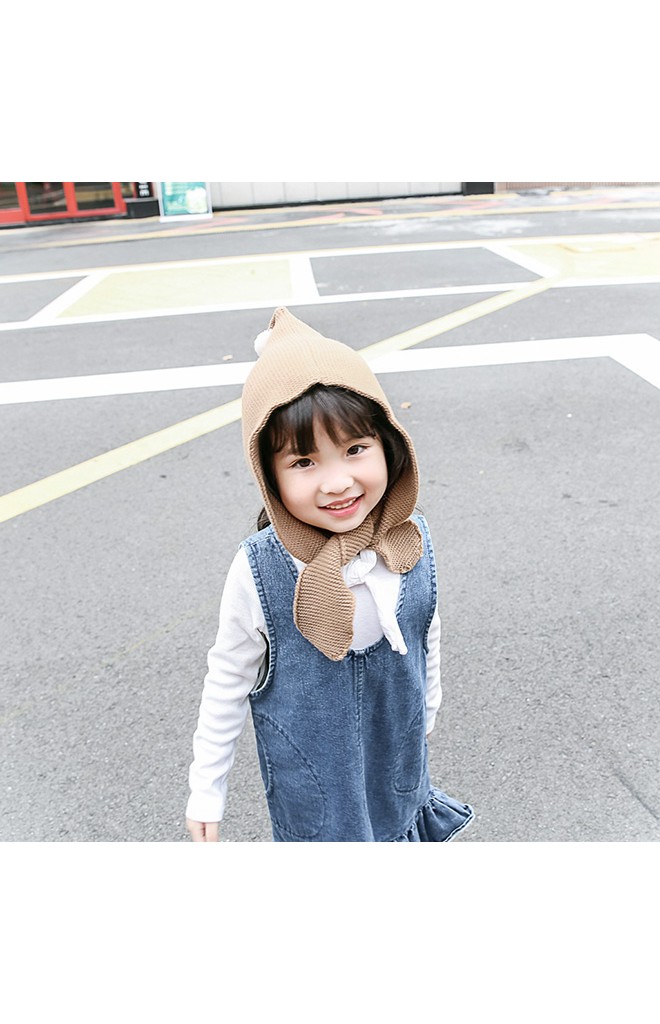 หมวกไหมพรมสาวน้อยยอดแหลม ปลายล่างยาวผูกเป็นโบว์