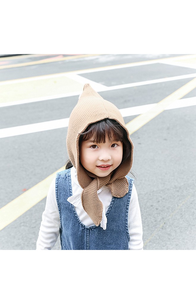 หมวกไหมพรมสาวน้อยยอดแหลม ปลายล่างยาวผูกเป็นโบว์