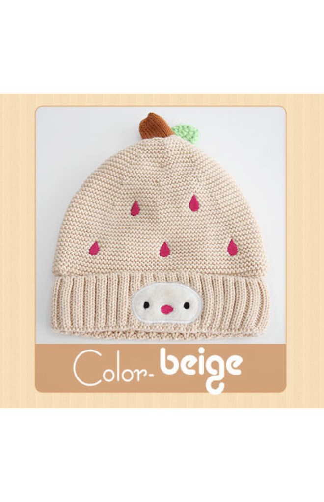 หมวกไหมพรมสีเบจปักฝนดาวตกและหน้าตุ๊กตา TUTUYA