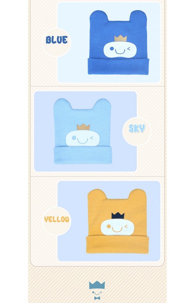 หมวกบีนนี่สกรีนหน้ายิ้มใส่มงกุฎ จาก keaibeibei