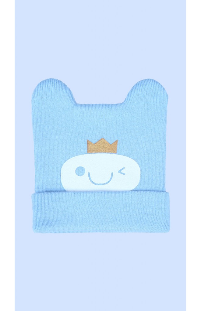 หมวกบีนนี่สกรีนหน้ายิ้มใส่มงกุฎ จาก keaibeibei