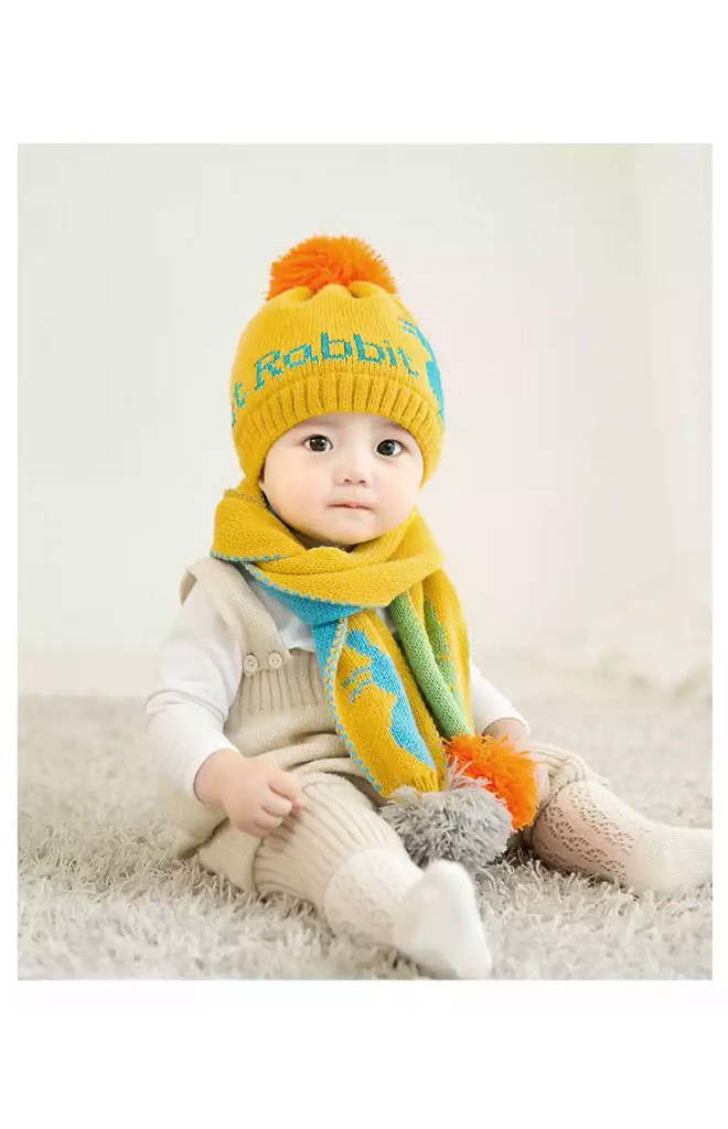 เซ็ตหมวกไหมพรม Rabbit มาพร้อมผ้าพันคอ