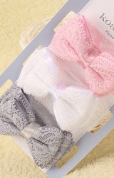 สายคาดผมโบว์ลูกไม้ซ้อน แพ็ค 3 ชิ้น เทา ขาว และ ชมพู
