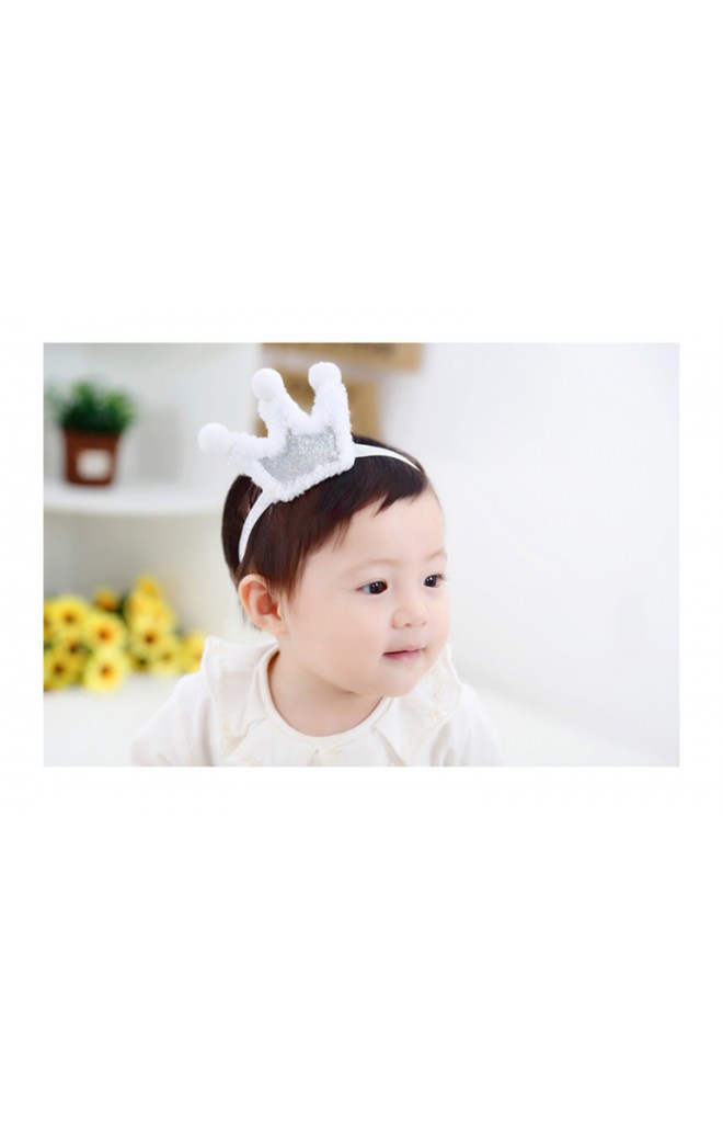สายคาดผมมงกุฎปลายแต่งปอมปอมขาว