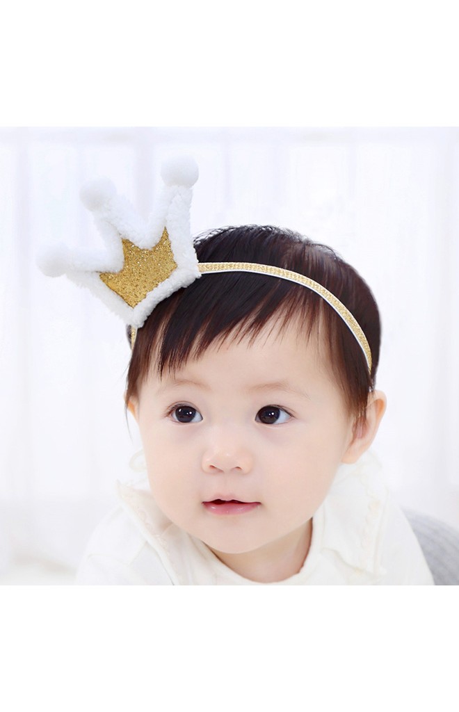 สายคาดผมมงกุฎปลายแต่งปอมปอมขาว