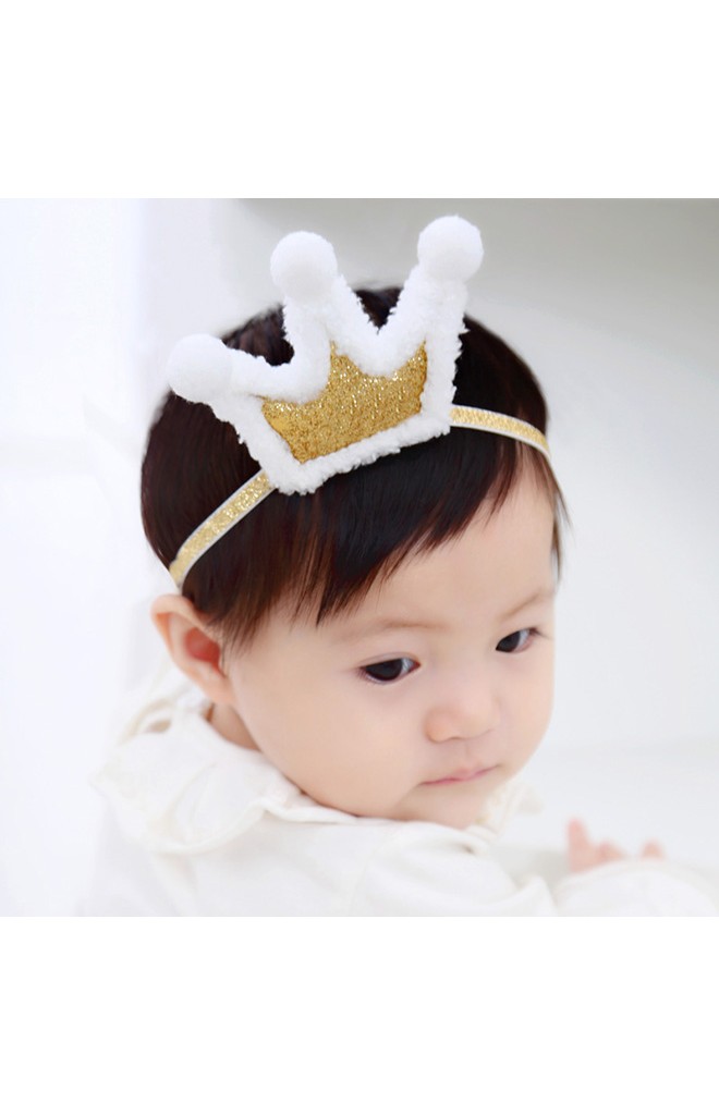 สายคาดผมมงกุฎปลายแต่งปอมปอมขาว