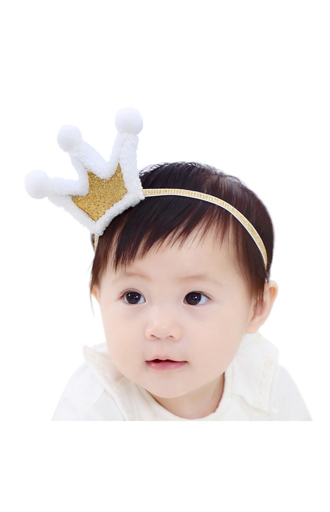 สายคาดผมมงกุฎปลายแต่งปอมปอมขาว
