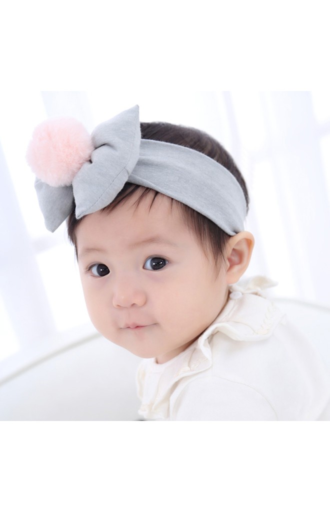 สายคาดผมโบว์นูนแต่งปอมใหญ่