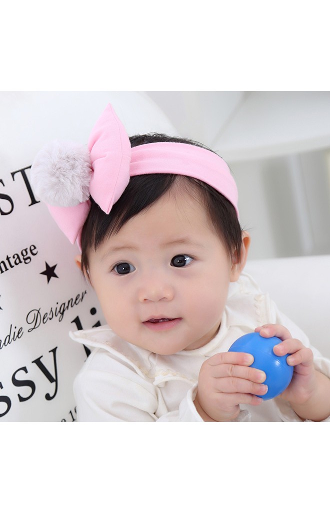 สายคาดผมโบว์นูนแต่งปอมใหญ่