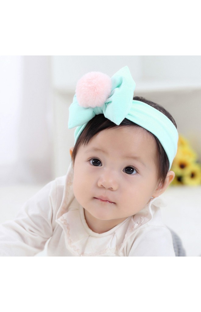 สายคาดผมโบว์นูนแต่งปอมใหญ่