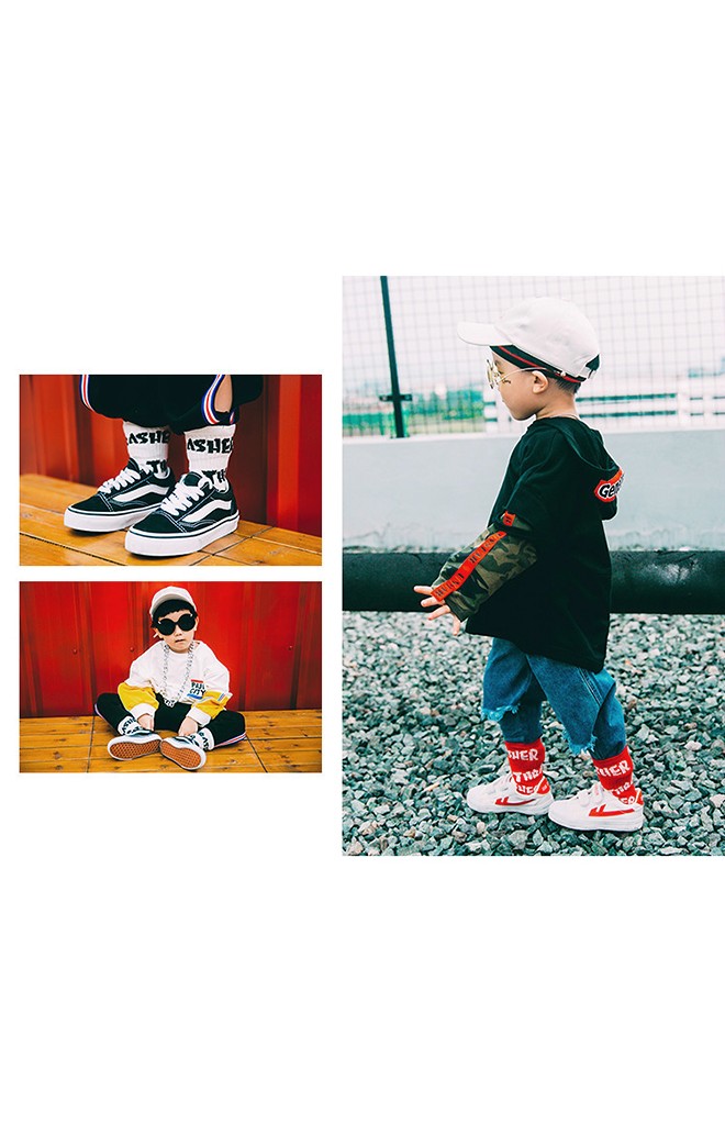 ถุงเท้าเด็กลายอักษร THRASHER ไม่มีกันลื่น