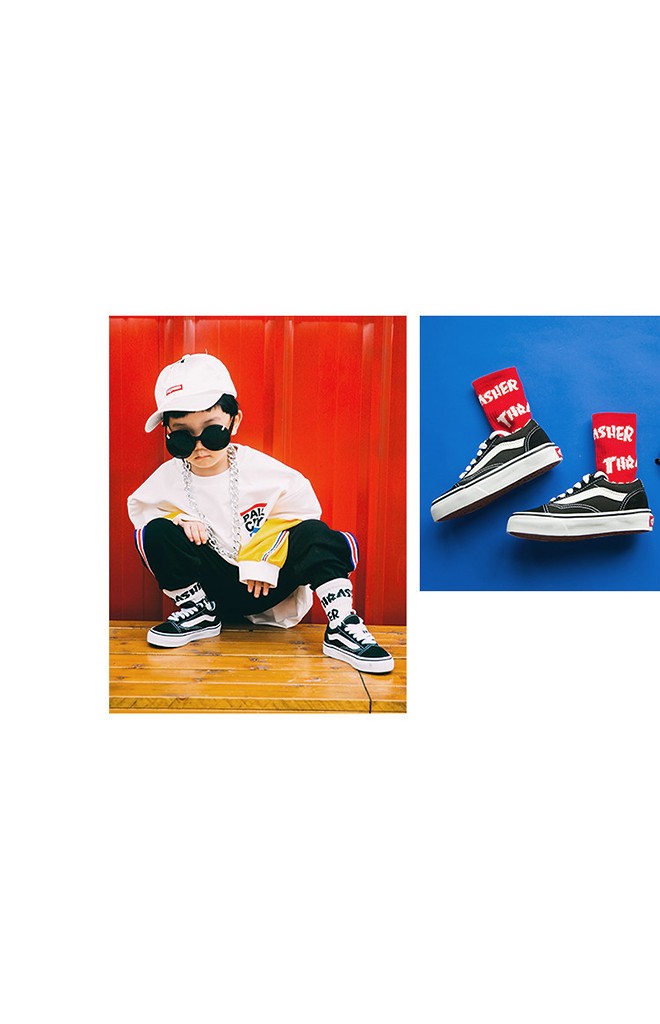 ถุงเท้าเด็กลายอักษร THRASHER ไม่มีกันลื่น