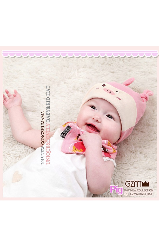 เซ็ตหมวกเด็กเล็กลายหมูน้อยสีชมพู